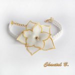 Bracelet adaptable in hair band lace guipure and its white silk flower painted