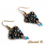 earrings triangle beads Swarovski crystal blue and golden bronze