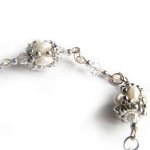 bracelet crystal swarovski pearly white glass beads and silver woven