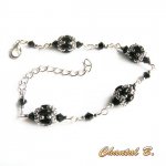 bracelet crystal swarovski glass beads black and silver woven