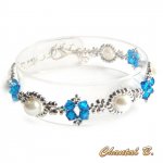 bracelet blue swarovski crystal pearl and silver woven beads