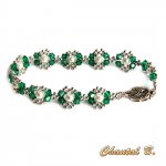 emerald green swarovski bracelet and pearl beads woven crystal and silver