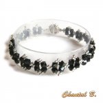 bracelet swarovski black shiny baroque woven beads swarovski crystal black and silver