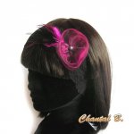 Black lace headband with organza flower and fuchsia feathers handmade wedding headband