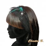 Headband turquoise hair lace and feathers blue turquoise and black