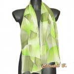 scarf silk evening hand painted gradient of green Gaia