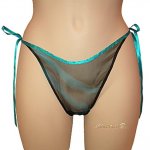 Turquoise and black silk chiffon thong - 10 % OFF 2 PURCHASES