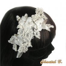 headband hair lace Calais ivory wedding accessory headband silk flower rhinestones