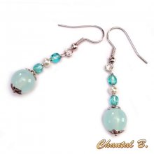 Earrings turquoise pearl and silver glass beads