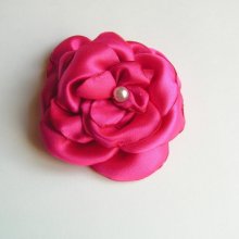 fuchsia pink satin flower and pearl handmade for wedding accessory