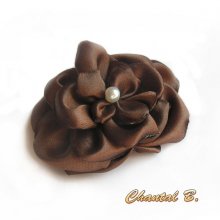chocolate satin flower and pearl handmade for wedding accessory