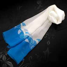 White and turquoise stole Painted silk chiffon
