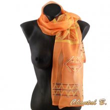 scarf chiffon orange hand painted accessory evening