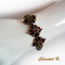 evening bracelet black glass beads red and gold