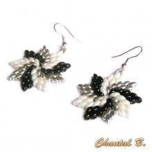 original earrings white glass beads black and silver