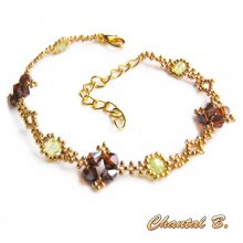 bracelet swarovski woven beads bronze boheme green and gold