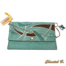 hand painted almond green blue and silver silk pouch