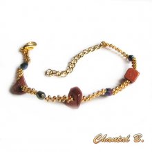 woven bracelet natural sunstone and crystal boheme blue and gold