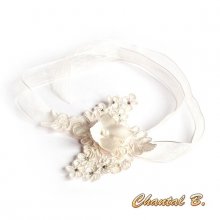 Ivory lace bracelet silk flower and rhinestone wedding cuff