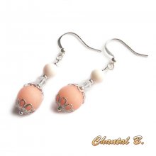 wedding earrings jade beads salmon crystal mother of pearl and silver