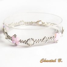 bracelet swarovski woven beads swarovski pink AB boheme crystal and silver romantic wedding