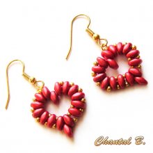 Valentine's Day earrings heart beads red coral and gold evening wedding gold plated