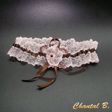 romantic wedding garter with salmon and chocolate lace