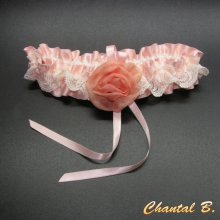 wedding garter satin pink powdered romantic lingerie designer lace ivory Rachel ivory flower chiffon