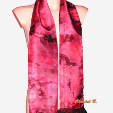 red and black silk scarf with chiffon ruffles Lara