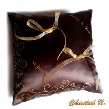 chocolate wedding cushion with arabesques and golden crystals