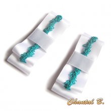 clips wedding shoes bow white satin and blue lace turquoise accessory ceremony evening chic