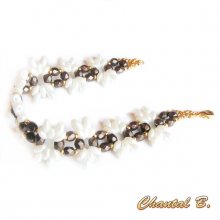 bracelet evening beads bohemian chocolate glass beads white pearl and gold