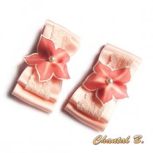 wedding shoes clips satin lace bow and silk flower salmon pink