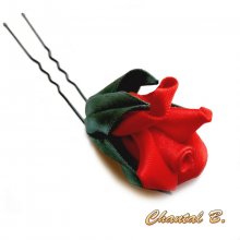 wedding hair pin red satin rosebud