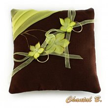 wedding cushion with chocolate and aniseed silk flowers theme nature