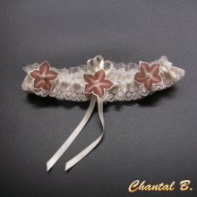 wedding garter satin and lace ivory flowers silk romantic customizable
