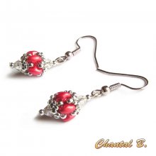 Valentine's Day earrings swarovski crystal pearl glass beads coral and silver