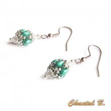 wedding earrings swarovski crystal pearl emerald glass beads and silver