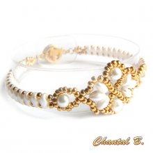 wedding bracelet woven pearl beads white and gold wedding evening