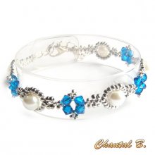 bracelet blue swarovski crystal pearl and silver woven beads