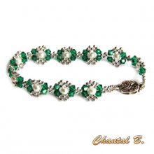 emerald green swarovski bracelet and pearl beads woven crystal and silver