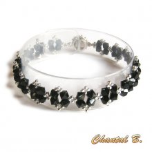 bracelet swarovski black shiny baroque woven beads swarovski crystal black and silver