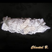 white lace and silver butterfly wedding garter