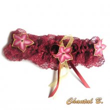lace garter silk flower burgundy gold ribbon