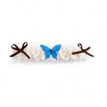 white lace and turquoise silk butterfly wedding garter