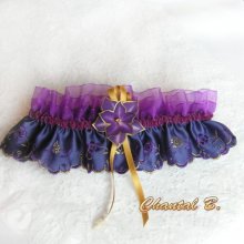 Purple silk satin and organza garter
