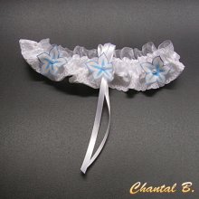 wedding garter flowered satin and lace white flowers blue silk romantic