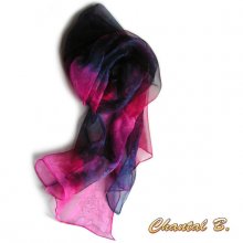 long scarf chiffon gradient pink purple hand painted 180CM