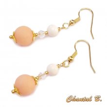 wedding earrings jade beads salmon crystal mother of pearl and gold