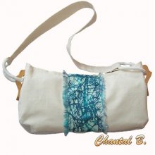 hand-painted cotton and turquoise silk handbag